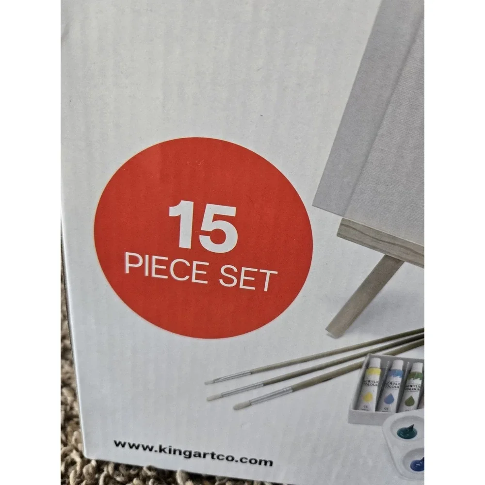 NEW KingArt Acrylic Painting 15 Piece Set Mini Easel 6 Acrylic Paints 3 Brushes
